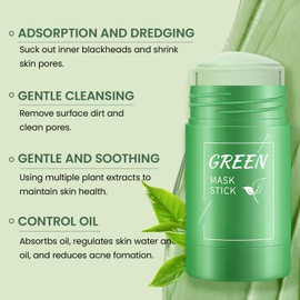 2 Stück Green Mask Stick, Grüner Tee Reinigungsmaske Stick, Tiefenreinigung & Mitesser Entferner, Moisturizing Nourishing Skin& Öl Kontrolle, Für Alle Hauttypen