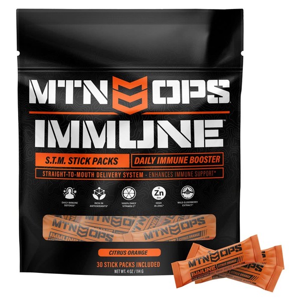 MTN OPS Daily STM Immune Booster - Citrus Orange Flavor, 30 Stick Pouch