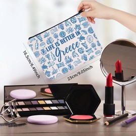 WCGXKO Greece Gift Greece Souvenir Makeup Bag Life Is Better in Greece Greek Souvenir Gift Greece Travel Vacation Gift (Greece Bag)