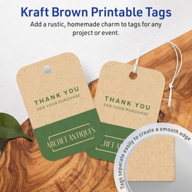 Avery Printable Rectangle Rounded Corner Tags with Sure Feed Technology, 2" x 3", Kraft Brown Cardstock, Print-to-the-Edge, Laser/Inkjet, 80 Total, Great for Custom Gift Tags and Branding Tags