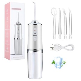 Irrigador Bucal,Limpieza Dental Portatil,3 Modos de Limpieza y 4 Puntas,irrigador Dental Inalámbrico 220ML,IPX7 impermeable,Irrigador Oral Desmontable