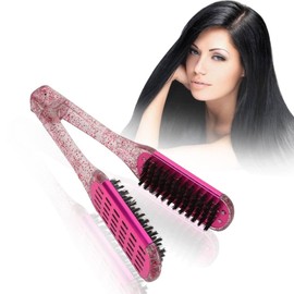 Hair Straightening Comb Soft Hair Double Sided Hair Straightener Clamp Brush Styling Tool Flat Iron Comb DIY Salon Hairdressing Hair Straightener Anti Static Dual Brush Comb Rose Red