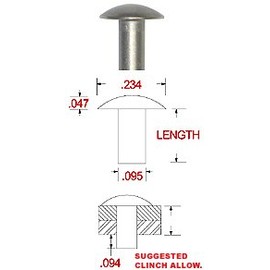 3/32 Diameter X 3/8" Length, Solid 1100F Aluminum Brazier Head Rivet, Plain Finish (Pack of 1/4 LB - Approximately 674 Pieces)