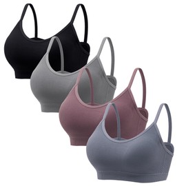 HBselect Women's Seamless Bralettes T-Shirt Bras Bustier Top without Underwire, Pack of 4, Black/Grey/Heather/Grey Blue
