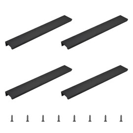 MOROBOR Finger Edge Handle Matte Black 4 Pack Concealed Handle Modern Aluminum Alloy Invisible Handle Cabinet Handle for Home Kitchen Cabinet Drawer 300mm