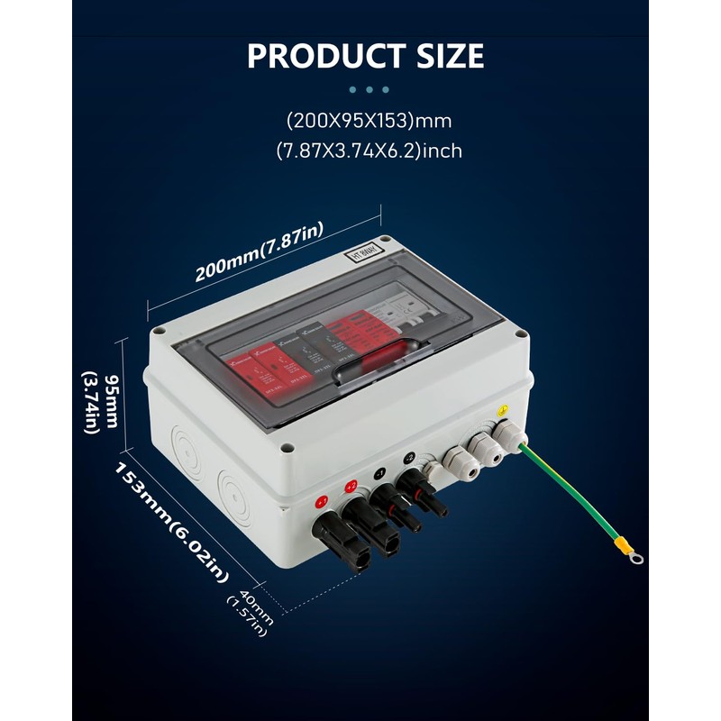 VOU 600V Solar DC PV Combiner Box,2 String with Lightning