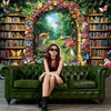 Fairy Library Backdrop,Magic Bookshelf Garden Reading Theme Party Banner,Enchanted Forest