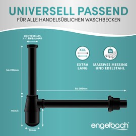 Engelbach® Cup Siphon with Cleaning Opening – Universal Siphon for Washbasins and Washbasins – Drain Pipe Washbasin, Bottle Siphon 1 1/4 Inch with Rubber Sleeve and Instructions (cannot guarantee