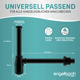 Engelbach® Cup Siphon with Cleaning Opening – Universal Siphon for Washbasins and Washbasins – Drain Pipe Washbasin, Bottle Siphon 1 1/4 Inch with Rubber Sleeve and Instructions (cannot guarantee