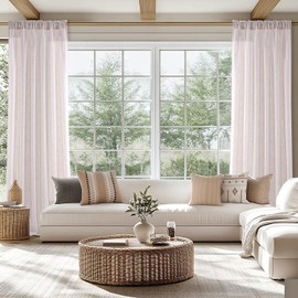 MIULEE Natural White Linen Curtains 54 Inch Length 2 Panels Set for Living Room Bedroom Semi Sheer Light Filtering Farmhouse Rod Pocket Short Soft Thick Linen Textured Window Drapes W42XL54