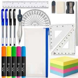 20 Pcs Secondary School Stationery Set – Pencil Case with Stationery Included, Pencil Case Set With Stationary For Girls and Boys, Back To School Supplies, Geometry Sets For Secondary School