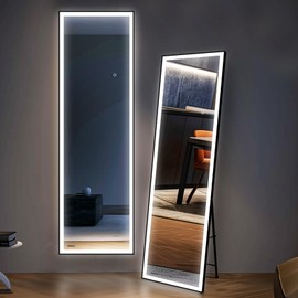 58x18" Full Length Mirror w/ Dimmable 436 LED Chips &3 Color Mode w/ Light Memory, Distortion Free Silver Mirror, HD Reflection & Anti Desilvering,Tempered Glass& Shatter Proof Film Doubling Safety