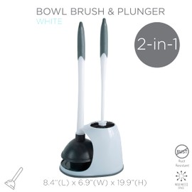Bath Bliss 2-in-1 Bowl Brush & Plunger Set | Bathroom Accessories | Compact | Space Saving White Toilet-Brushes, 1 Pack