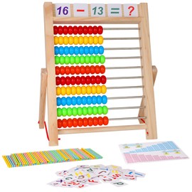 KIDWILL KIDWILL Preschool Math Learning Toy,10-Row Wooden Frame Abacus with Multi-Color Beads, Counting Sticks, Number Alphabet Cards, Gift for 2 3 4 5 6 Years Old Toddlers Boys Girls