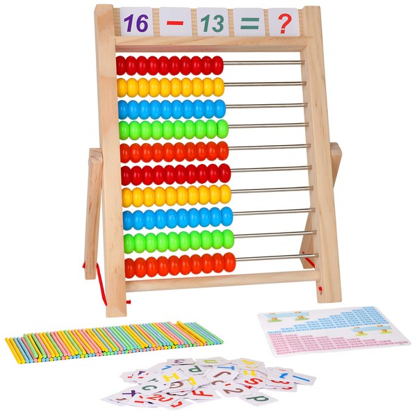 KIDWILL KIDWILL Preschool Math Learning Toy,10-Row Wooden Frame Abacus with