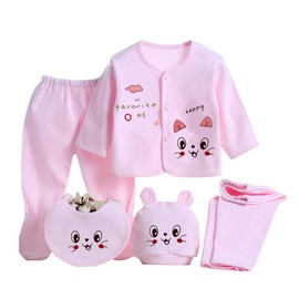 Gajaous Baby Boy Girl's 5PCS Newborn Cotton Grow Top Hat Pants PlaySuit Sets Outfit, Pink #4, 0-3 Months