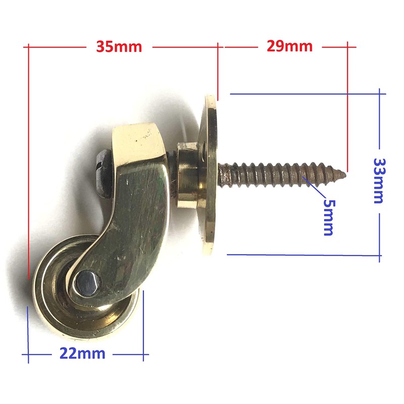 Solid Brass Castors Casters with 22mm Wheels – Genuine Solid
