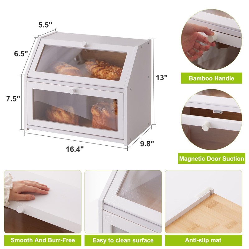 Farmhouse Bread Box for Kitchen Countertop Bread box Double Layer