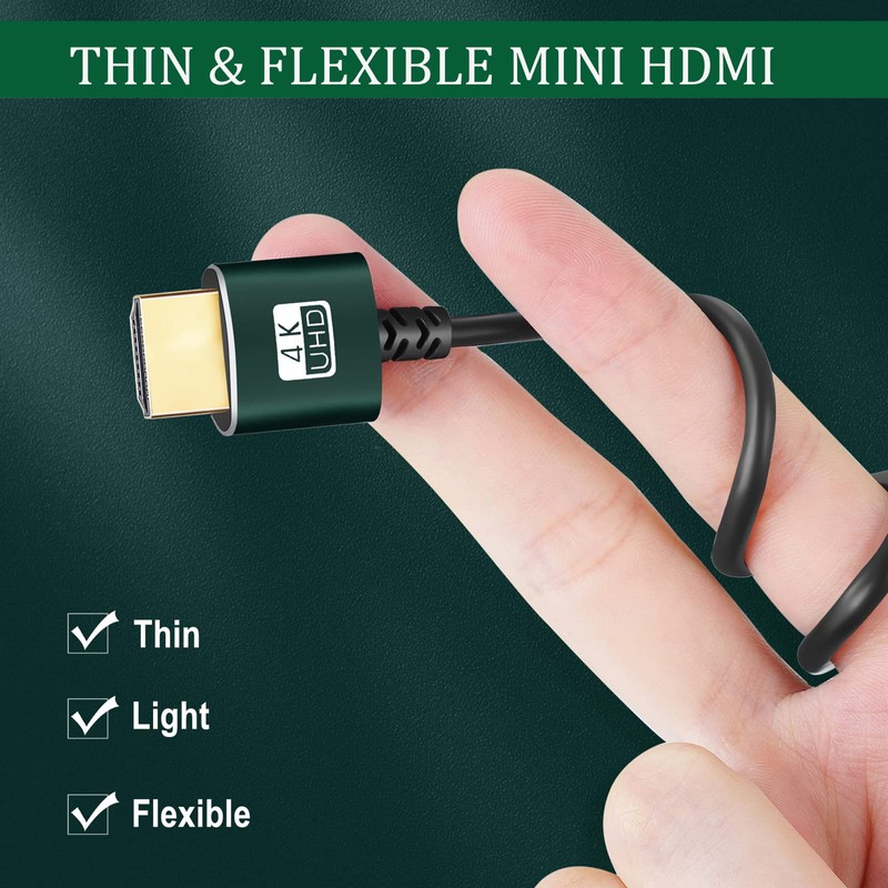 Thsucords 細柔らかい & 薄型 ミニ HDMI to HDMI ケーブル 5M.