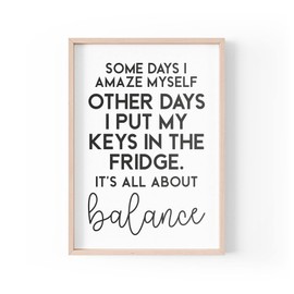 Tongue in Peach Funny Quote Print | Home Prints | It's All About Balance | Aesthetic Wall Art Hallway Living Room | A4 A3 A5 *FRAME NOT INCLUDED* - PBH99