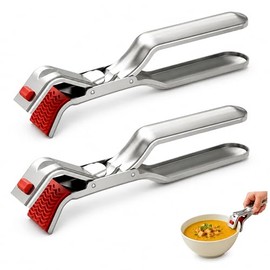 2 Pack Stainless Steel Plate Gripper Clips, Heat Resistant Dish Tongs with Silicone Pad, Anti-Scald Bowl Holder, Baking Tools & Oven Accessories for M