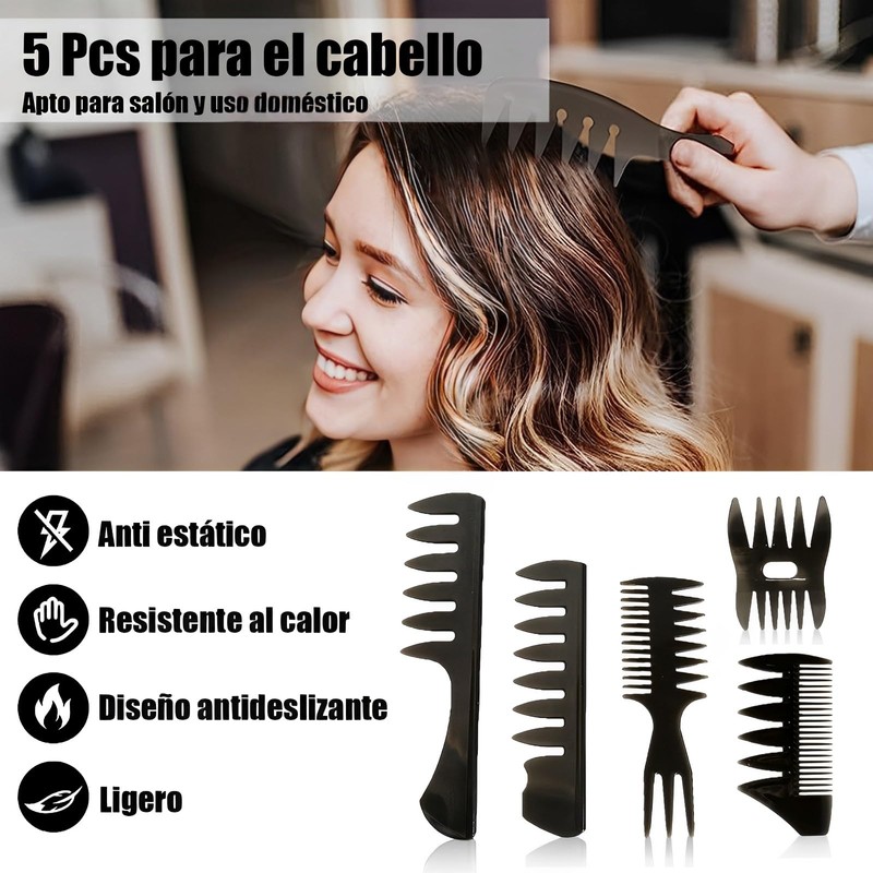 5 Peines de Peinado para Hombre, Herramienta de Peluquería Peine