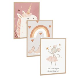 Kidsmood - Affirmation Poster for Children's Room - Encouraging Pictures for Children's Room Girls & Boys - Baby Room Decoration - Wall Pictures Animals for Children's Room Decoration [Fantasy World |