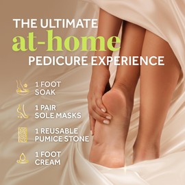 Dr. Scholl’s Pedi Perfect 4-in-1 Pampering Kit - The Ultimate At-Home Spa Pedicure Experience, Foot Soak, Exfoliating Mask, Moisturizing Cream, Pumice Stone Callus Remover, Soft Smooth Feet in Minutes