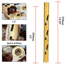 1.5" Dry Core Drill Bits for Cured Concrete with Rebar Brick Blonck Masonry etc 12.2in/310mm Drilling Depth，10mm Diamond Segment Height，2 Adapters