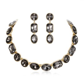 Clearine Emerald Cut Oval Rhinestone Cluster Statement Necklace and Dangle Earrings Jewellery Set for Women Girls Costume Party Prom, Crystal