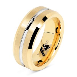 100S JEWELRY Tungsten Rings for Mens Gold Wedding Bands Silver Grooved Two Tone 8mm Wide Size 6-16 (Tungsten, 11.5)