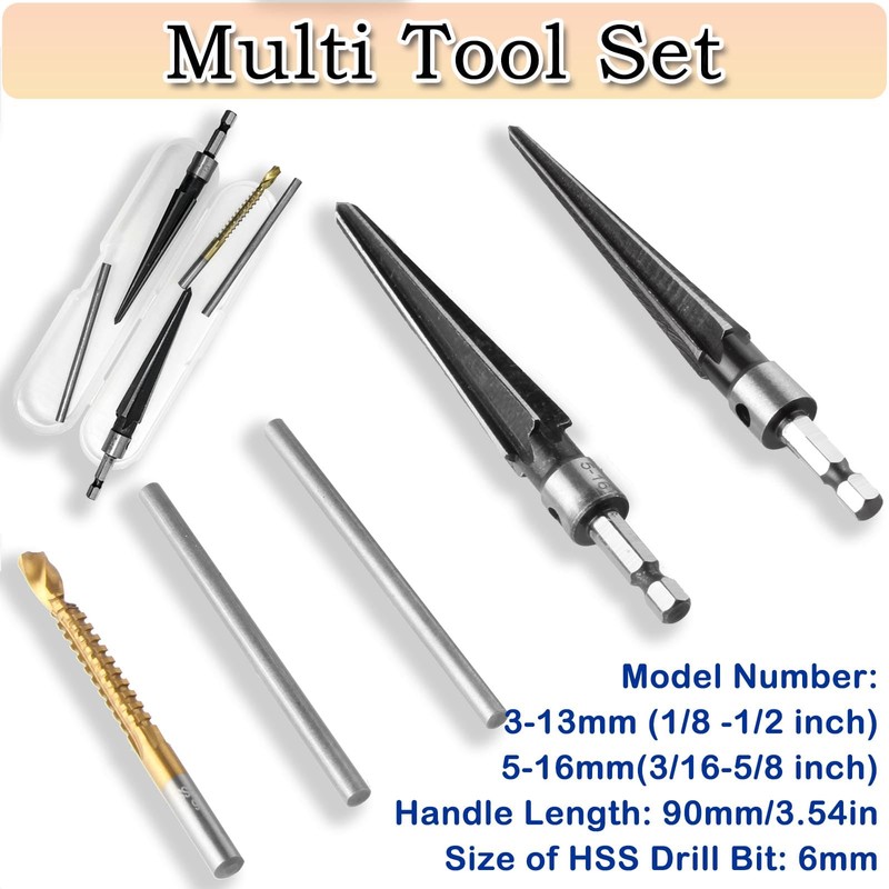JONMON Tapered Reamer Set and Side Cutting Drill Bit, 3-13mm