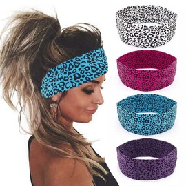 Dresbe Boho - Diadema elástica con estampado de leopardo para yoga (4 unidades)