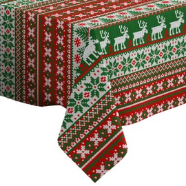 Xtremepads Ugly Sweater Merry Christmas Happy Pattern Pattern - Rectangle Oblong Linen Tablecloth, 60” x 90” inches Washable Decorative Table Cloth