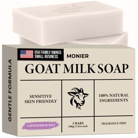 Goat Milk Soap Bar For Dry & Sensitive Skin - 100% Natural & Organic Skin Care - Enriched with Shea Butter - Use on Face, Body & Hands - For Men, Women, Kids & Baby (Lavender, 3 Pack)