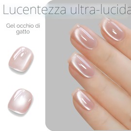 Vishine 16 ml Smalto Gel Occhio di Gatto Effetto Vetro Ghiacciato Glitter Olografico Traslucido Soak Off Magnetico per Nail Art, Nude Pink MY398