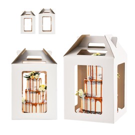 XININSUN Tall Cake Box with 6 Windows, 10x10x12&12x12x14 Large Tiered Cake Boxes,Tall Cake Carrier,large Layer cake box Cake Containers for 10" & 12" Cakes (2Pcs-White)