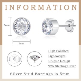 Glintara Women's Stud Earrings 925 Silver, Classic Earrings for Girls, Round Earrings Stud Set with Zirconia 4/5/6 mm, Sleeping Cartilage Stud Earrings, Hypoallergenic Earrings with Gift Box, Sterling