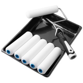 Kit de rodillos de pintura Mister Rui, paquete de 9 rodillos de pintura de espuma de alta densidad de 6 pulgadas, bandeja de pintura con forro, mini rodillos de pintura para pintar paredes, juego de