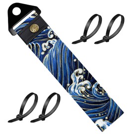 DXNQ Racing Tow Strap, Car Modification JDM Sports Bumper Decorative Traction Rope Trailer Belt, High Strength Nylon Universal Towing Strap Trailer Hook for Front or Rear Bumper (Waves Blue)