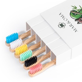 MAR&OMA Kids Bamboo Toothbrush Set, Soft Bristle, Durable Wooden Brushes, Organic, Eco-Friendly & Compostable Design for Toddlers and Children, Pack of 6