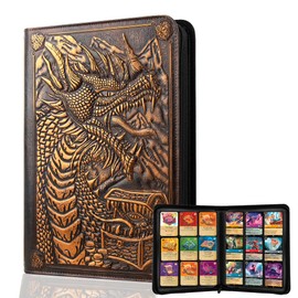 SogYupk 360 Seite Laden Trading Card Binder 9 Taschen Alben mit Reißverschluß 3D PU Leder geprägte Drachenkartenbücher Sammelkartenspiel Album für TCG MTG Pokmon Lorcana (Rotes Kupfer)