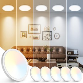 Peasur 7 inch LED Ceiling Light, 3000K/3500K/4000K/5000K/6500K Adjustable Flush Mount Light Fixture,1500LM 15W Thin White Round Lamp for Hallway Kitchen Bathroom Bedroom, 6Pack