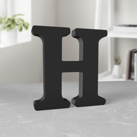 Aruatu 6 Inch Black Wood Letters Unfinished Wood Letters for Wall Decor Decorative Standing Letters Slices Sign Board Decoration for Craft Home Party Projects (H)