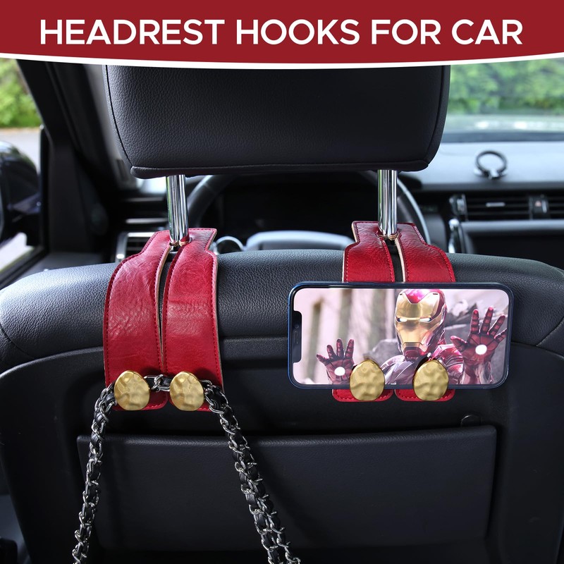 URIZZD 2PCS Leather Car Seat Hooks for Headrest, Vehicle Hanger
