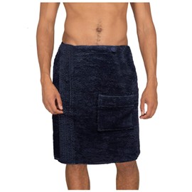 JEMIDI Men's Sauna Terry Cloth Kilt Sarong M-XXL 100% Cotton Sauna Kilt Sauna Sarong Sauna Towel (Men's Dark Blue)