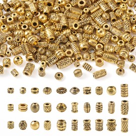 Craftdady 300Pcs Antique Golden Tibetan Alloy Spacer Beads 30 Styles Assorted Polygon Column Rondelle Bicone Barrel Hexagon Round Tube Beads for DIY Craft Jewelry Making
