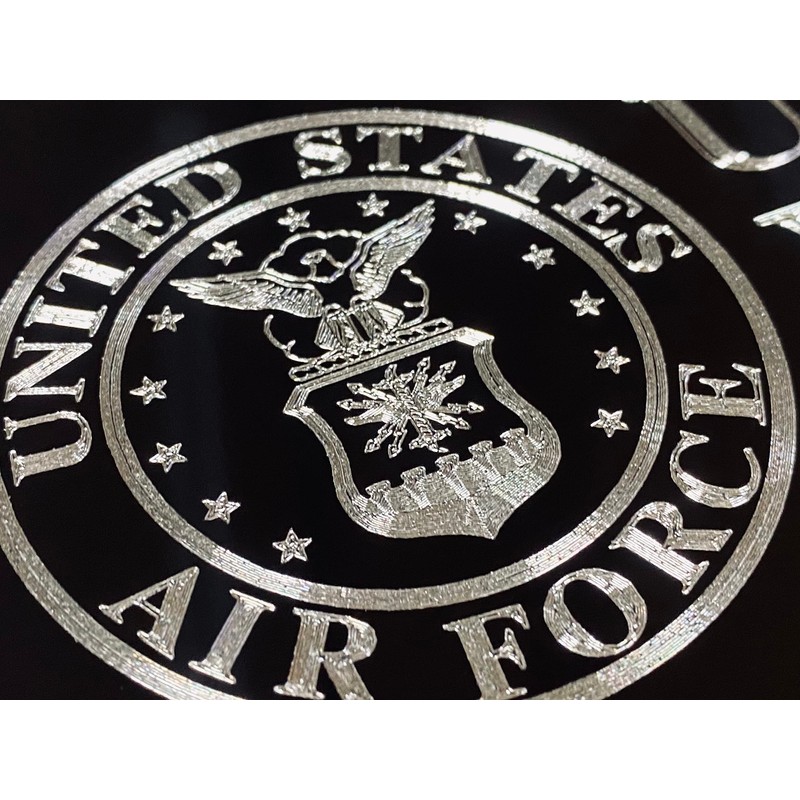 Bold Engraved US Air Force Veteran Aluminum Metal Black Diamond