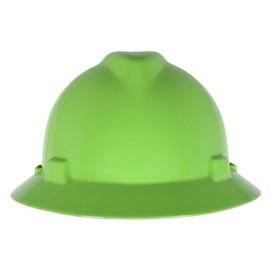 MSA 815562 V-Gard Full-Brim Hard Hat With Staz-on Pinlock Suspension | Polyethylene Shell, Superior Impact Protection, Self Adjusting Crown Straps - Standard Size in Bright Lime Green