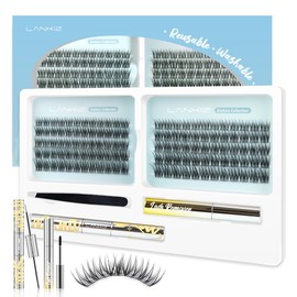Cluster Lashes Kit，Lankiz Reusable Individual Eyelashes KIT with Lash Bond Seal and Remover Natural Wispy 10-16mm C Curl Lash Extension 120PCS DIY Waterproof (Papillon)